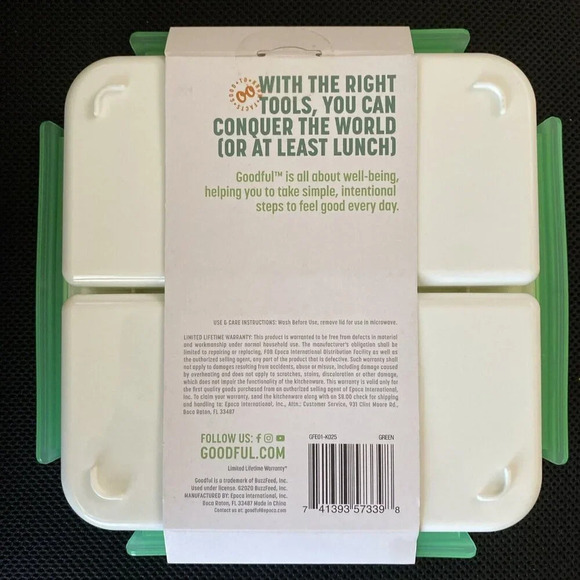 Goodful Food Storage Lunch Container Divided Tray 3 Compartments 9x9x1.5 in - Picture 2 of 5